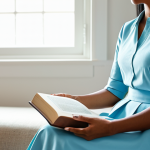 A serene individual, fully clothed in modest, professional attire, sits calmly in a minimalist, sunlit living room. The space is uncluttered, emphasizing peace and clarity. They are holding a simple, classic book, symbolizing focus on inner experiences rather than material possessions. The light streams through a large window, highlighting the tranquil atmosphere. Professional photography, high quality, clear focus, vibrant colors, safe for work, appropriate content, fully clothed, modest clothing, perfect anatomy, correct proportions, natural pose, well-formed hands, proper finger count, natural body proportions.