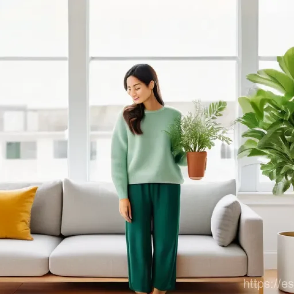 탈소비적 삶의 긍정적 영향과 가능성 - **Prompt 1: Serene and Mindful Living Space**
A brightly lit, minimalist living room with large ...