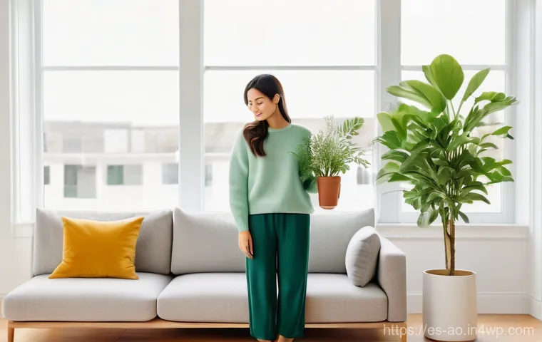 탈소비적 삶의 긍정적 영향과 가능성 - **Prompt 1: Serene and Mindful Living Space**
A brightly lit, minimalist living room with large ...