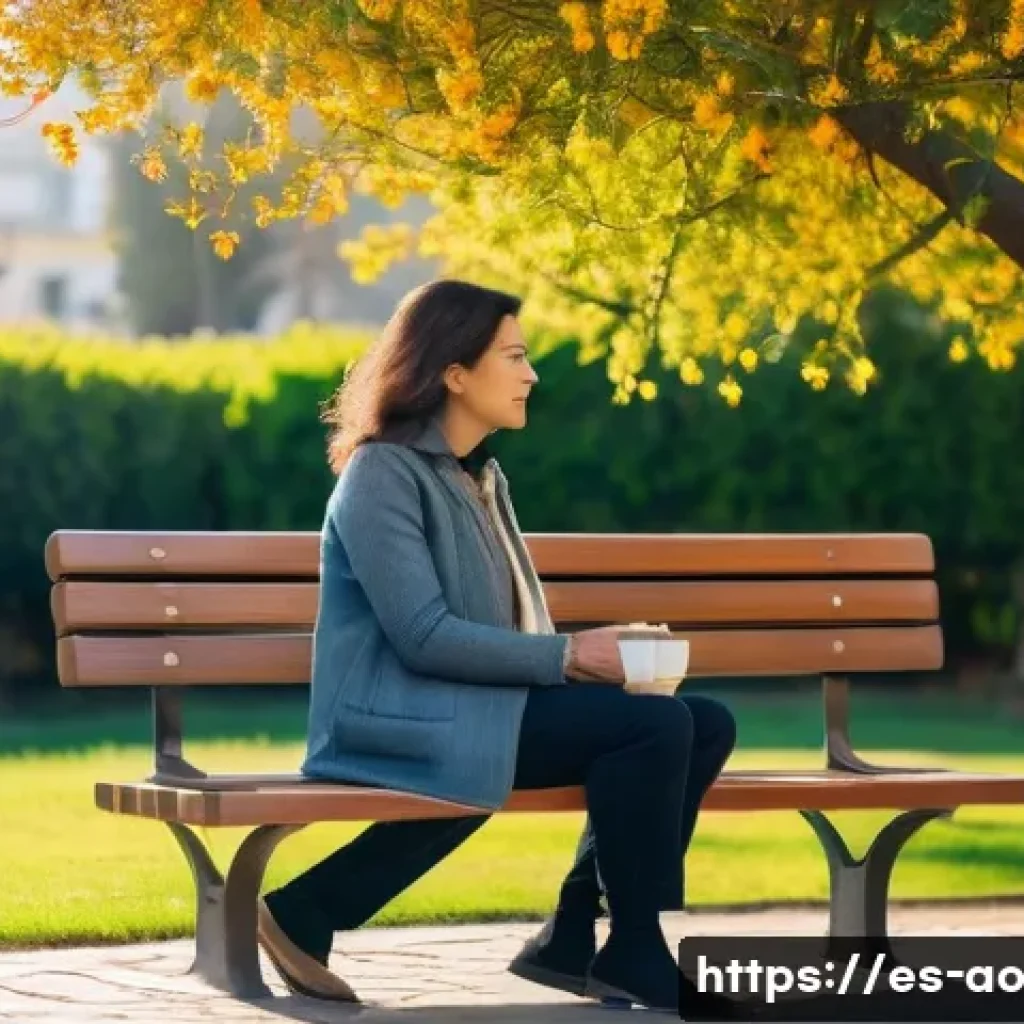 소비 없이도 만족할 수 있는 삶의 원칙 - A serene morning scene in a Spanish urban park during early spring, featuring a middle-aged Spanish ...