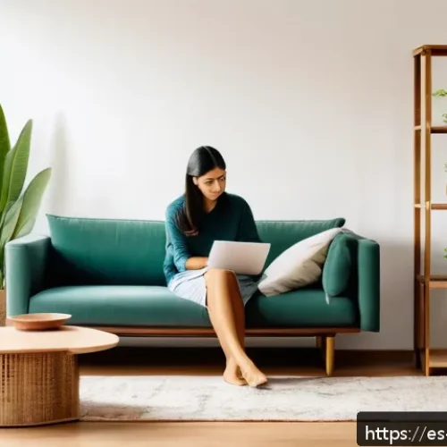 Home 33 탈소비주의의 철학적 배경과 실천 - A cozy, minimalist living room bathed in natural light, featuring sustainable wooden furniture and p...