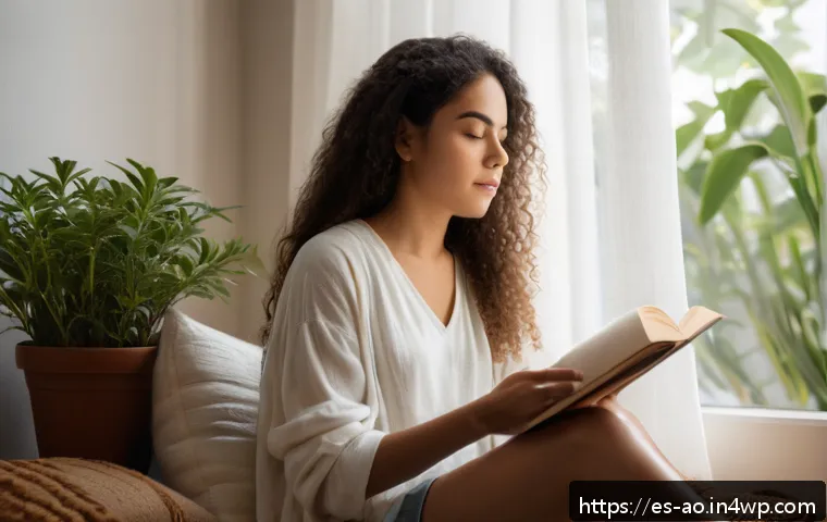 행복을 위한 비소비적 목표 설정 - A serene indoor scene of a young Hispanic woman practicing daily introspection in a cozy, softly lit...