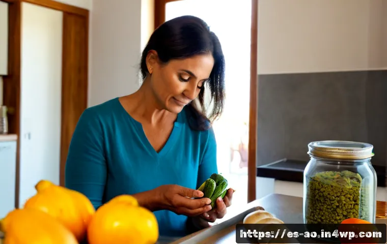 Home 17 의식적 소비와 탈소비주의의 관계 - Photorealistic lifestyle scene in a sunlit Spanish apartment kitchen, a thoughtful middle-aged woman...